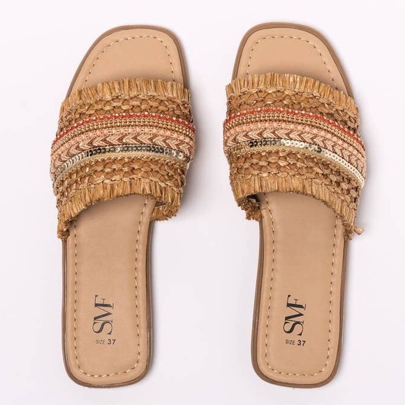 SMF Shoes Braided Straw Slipon Accented Leather Sandals Poshmark